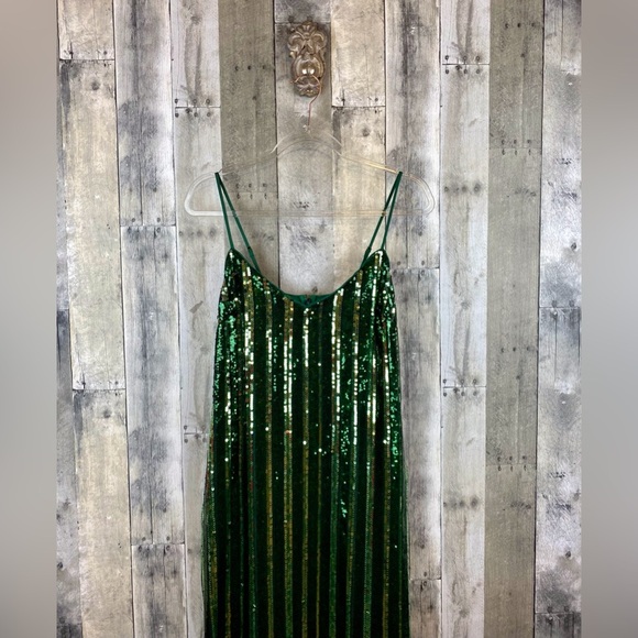 NWT Maeve Sleeveless Sequin Stripe Midi Dress in Green Size Medium. - Picture 5 of 16